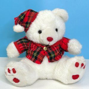 RARE Vintage‎ Good Stuff White Christmas Teddy bear 11" Plush Stuffed Animal Toy